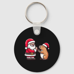 Funny Christmas Santa Claus Capybara High-fiving X Keychain