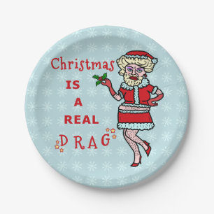 Funny Christmas Santa Claus Drag Bah Humbug Party Paper Plate