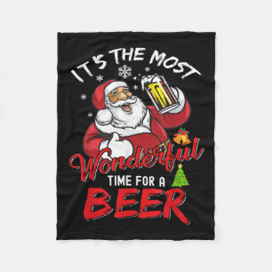 Funny Christmas Santa Claus Drinking Beer Wonderfu Fleece Blanket