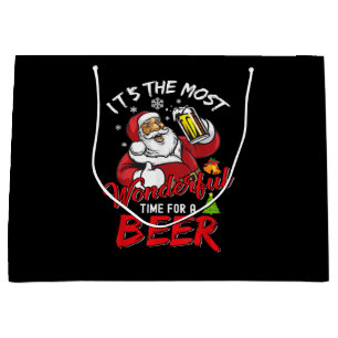Funny Christmas Santa Claus Drinking Beer Wonderfu Large Gift Bag