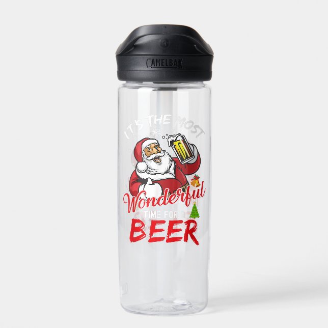 Funny Christmas Santa Claus Drinking Beer Wonderfu Water Bottle (Back)