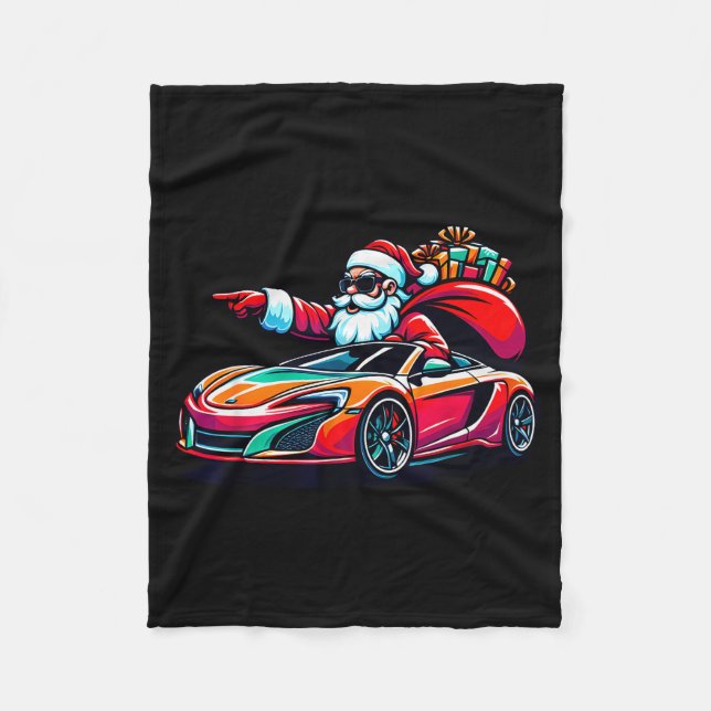 Funny Christmas Santa Claus Driving Srt Car Xmas P Fleece Blanket (Front)