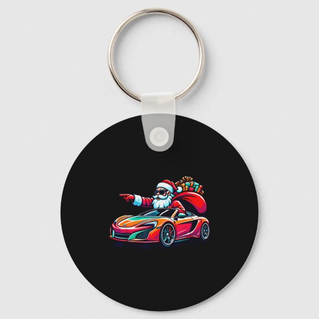 Funny Christmas Santa Claus Driving Srt Car Xmas P Keychain (Front)