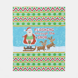 Funny Christmas   Santa Claus Flashing Thru Snow Fleece Blanket