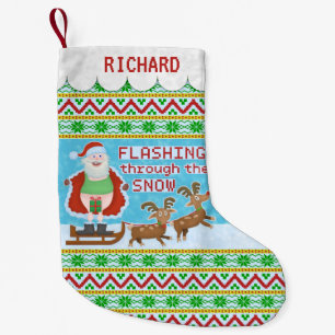 Funny Christmas Santa Claus Flashing Thru Snow Small Christmas Stocking