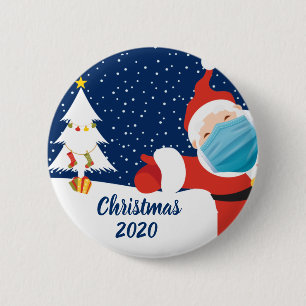 Funny Christmas Santa Claus in Face Mask 2 Inch Round Button