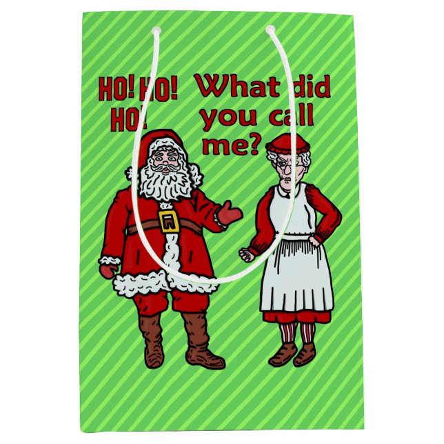 Funny Christmas Santa Claus & Mrs Holiday Humour Medium Gift Bag (Front)