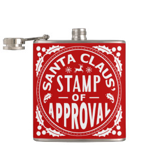 Funny Christmas Santa Claus Stamp of Approval Hip Flask