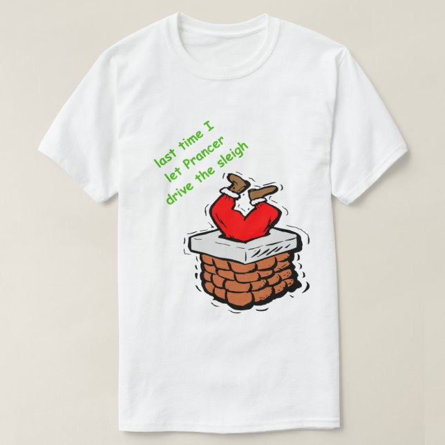 Funny Christmas Santa Claus Stuck Upside Down T-Shirt (Design Front)
