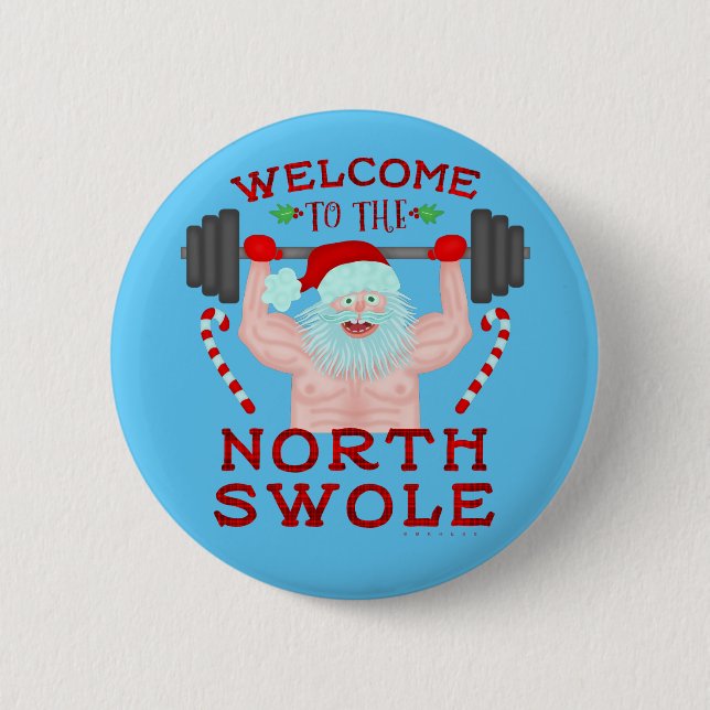 Funny Christmas Santa Claus Swole Weightlifter 2 Inch Round Button (Front)
