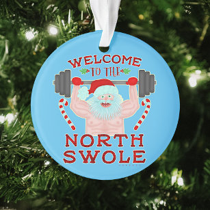 Funny Christmas Santa Claus Swole Weightlifter Ornament