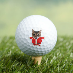 Funny Christmas Santa Costume Cat Face Photo Golf Balls
