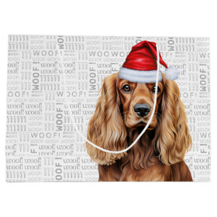 Funny Christmas Santa Dog Cocker Spaniel Holiday Large Gift Bag