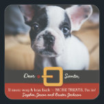 Funny Christmas Santa Dog More Wag Less Bark Photo Square Sticker<br><div class="desc">Funny dog themed holiday sticker featuring the words "Dear Santa, if more wag & less bark = MORE TREATS, I'm in". Currently there's a photo of a cute french bulldog puppy but your can easily add your dog's photo and names to customize. Great for packages, envelopes, presents, dog lovers, walkers,...</div>