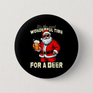 Funny Christmas Santa Drinking Beer Wonderful Time 2 Inch Round Button