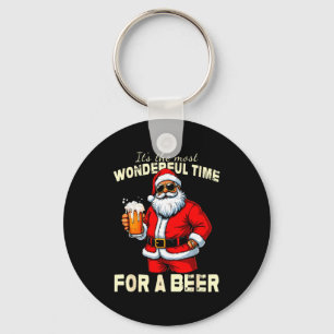 Funny Christmas Santa Drinking Beer Wonderful Time Keychain