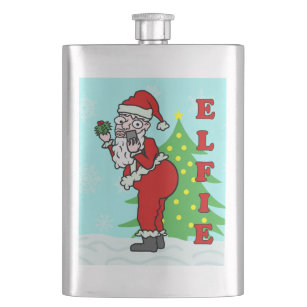 Funny Christmas Santa Elfie Hip Flask