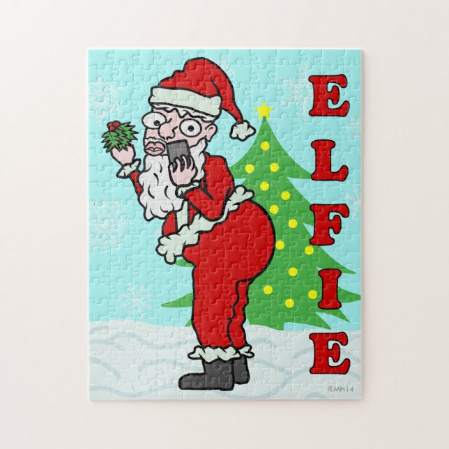 Funny Christmas Santa Elfie Jigsaw Puzzle (Vertical)