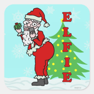 Funny Christmas Santa Elfie Square Sticker