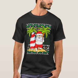 Funny Christmas Santa Hawaiian Surfing Gift Summer T-Shirt