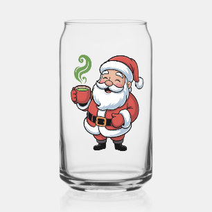 Funny Christmas Santa Hoolding a Matcha Drink Can Glass
