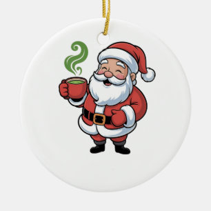Funny Christmas Santa Hoolding a Matcha Drink   Ceramic Ornament