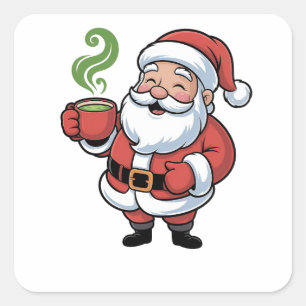 Funny Christmas Santa Hoolding a Matcha Drink Square Sticker