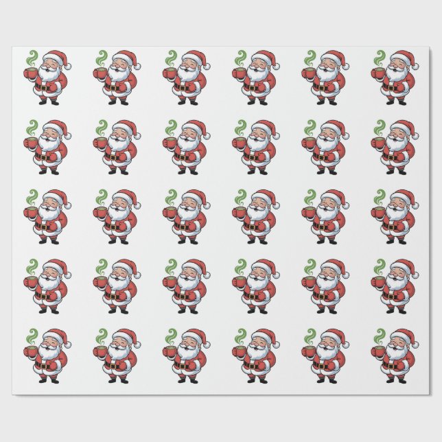 Funny Christmas Santa Hoolding a Matcha Drink   Wrapping Paper (Flat)