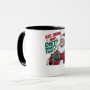 Funny Christmas Santa Mug Eat Drink Nap
