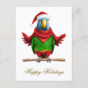 Funny Christmas Santa Parrot  Holiday Postcard