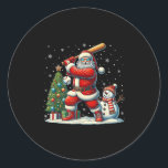 Funny Christmas Santa Playing Baseball Xmas Boys M Classic Round Sticker<br><div class="desc">Funny Christmas Santa Playing Baseball Xmas Boys Men Kids</div>