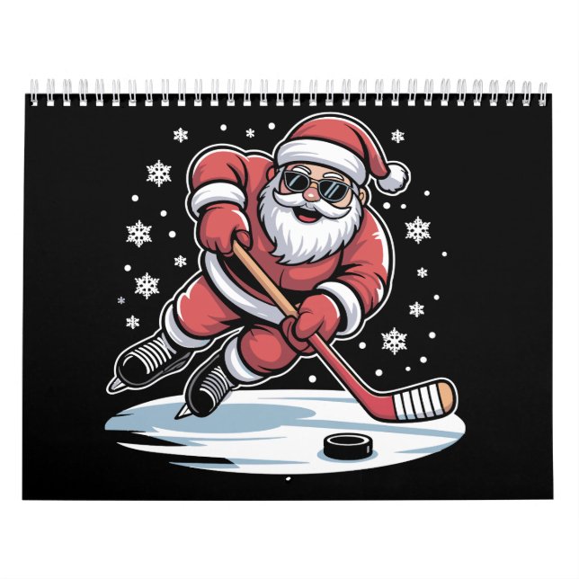 Funny Christmas Santa Playing Ice Hockey Xmas  Calendar (Cover)