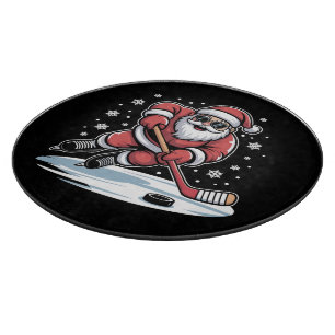 Funny Christmas Santa Playing Ice Hockey Xmas Cutting Board