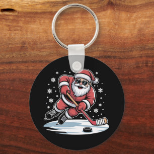 Funny Christmas Santa Playing Ice Hockey Xmas  Keychain