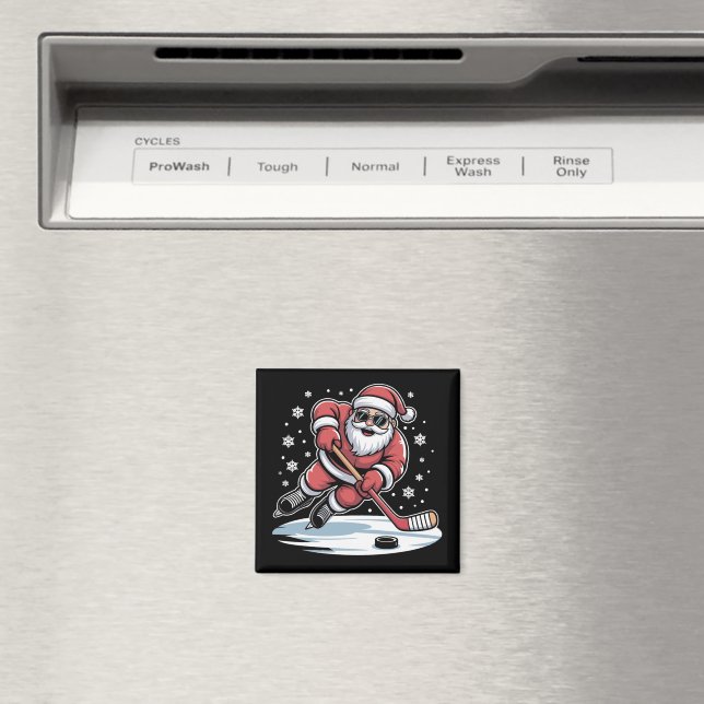 Funny Christmas Santa Playing Ice Hockey Xmas  Magnet (In Situ (Dishwasher))