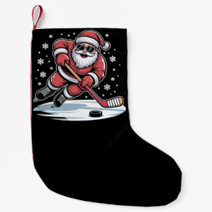 Funny Christmas Santa Playing Ice Hockey Xmas Small Christmas Stocking