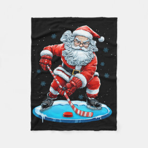 Funny Christmas Santa Playing Ice Hockey Xmas Spor Fleece Blanket