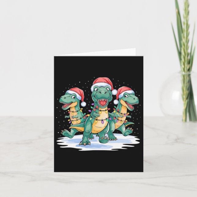 Funny Christmas Santa Reindeer Cute Dinosaur Santa Card (Front)
