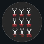 Funny Christmas Santa Reindeer List Pajamas For De Classic Round Sticker<br><div class="desc">Funny Christmas Santa Reindeer List Pajamas For Deer Hunters</div>