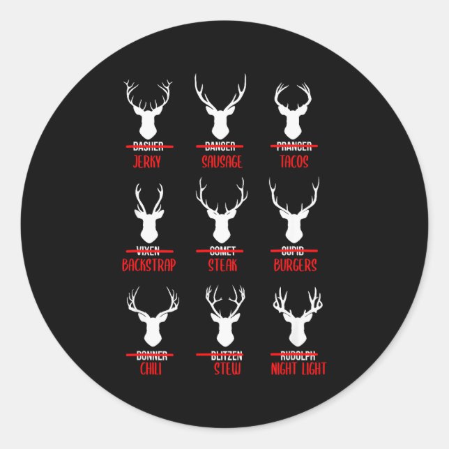Funny Christmas Santa Reindeer List Pajamas For De Classic Round Sticker (Front)