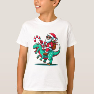 funny christmas santa riding dinosaur T-Shirt