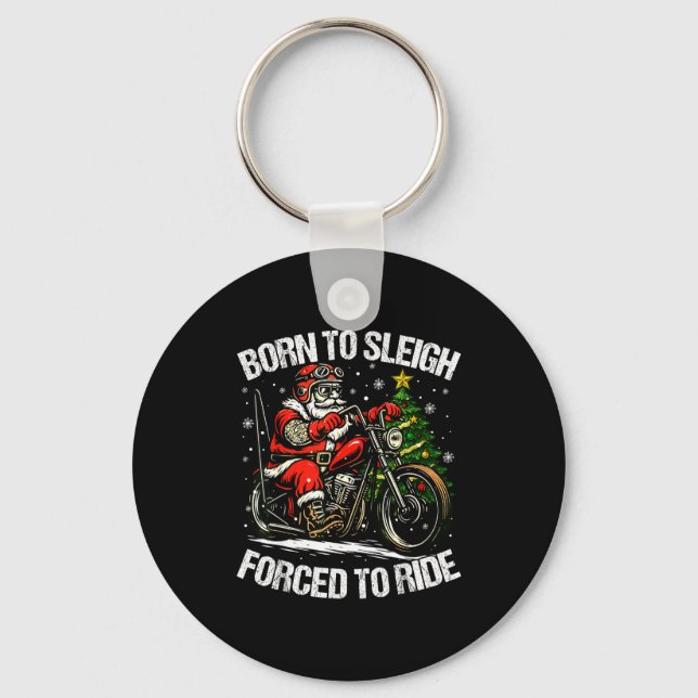 Funny Christmas Santa Riding Motorcycle Bike Biker Keychain (Front)