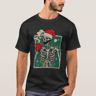 Funny Christmas Santa Skeleton Smiling Drinking Co T-Shirt