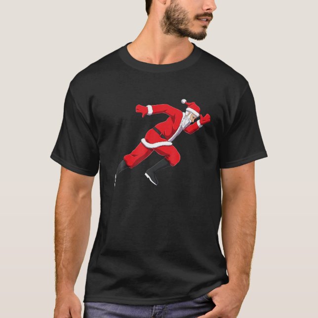 Funny Christmas Santa Sprinter Track and Field Run T-Shirt (Front)