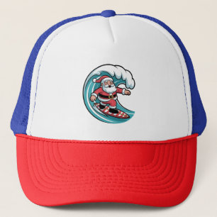 Funny Christmas Santa Surfing Board Surf Trucker Hat
