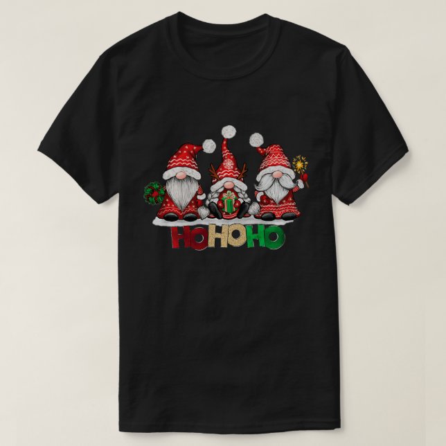 Funny Christmas Santa Three Gnomies Hohoho Buffalo T-Shirt (Design Front)