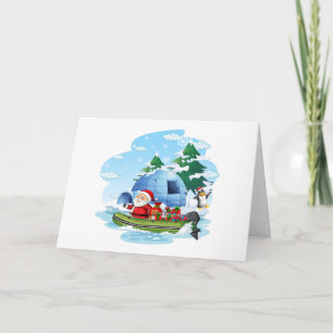 Funny Christmas Santa with Gifts in the Boat   Card
