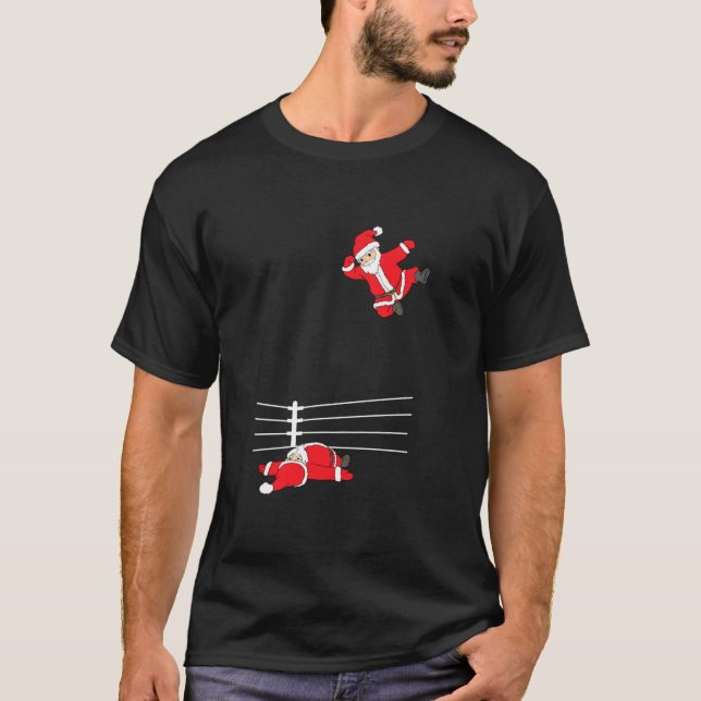 Funny Christmas Santa Wrestling Xmas T Shirt (Front)