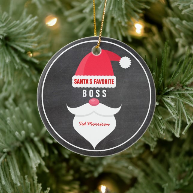 Funny Christmas Santa's Favourite Boss Custom Ceramic Ornament (Tree)