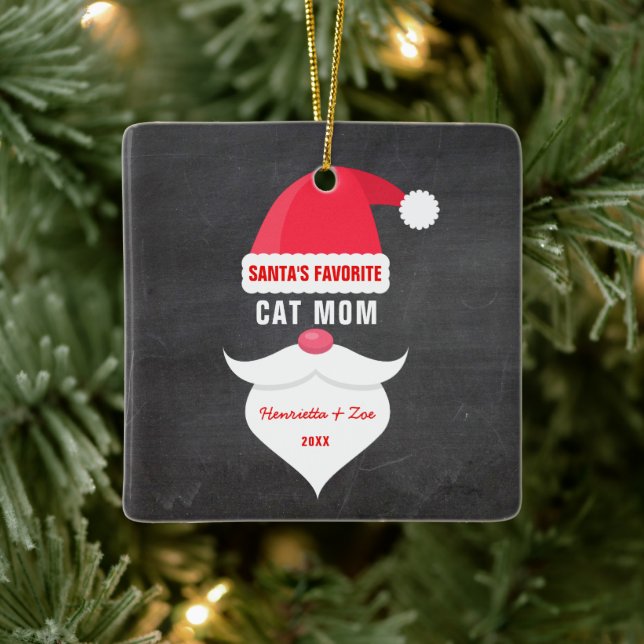 Funny Christmas Santa's Favourite Cat Mom Photo  Ceramic Ornament (Tree)